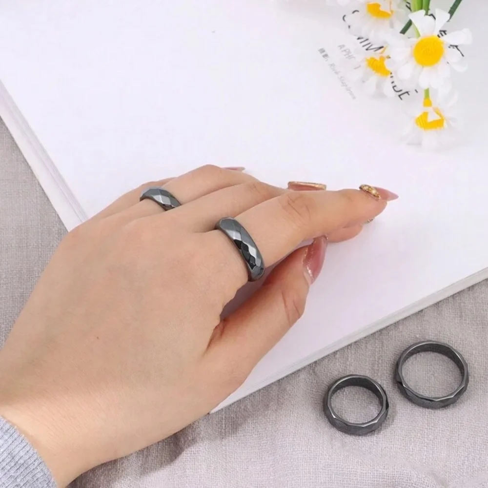 Black Hematite Stone Ring Non Magnetic Men Women Unisex Absorbs Negativity